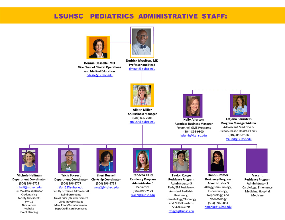 LSU Pediatrics Admin Staff Hierarchy