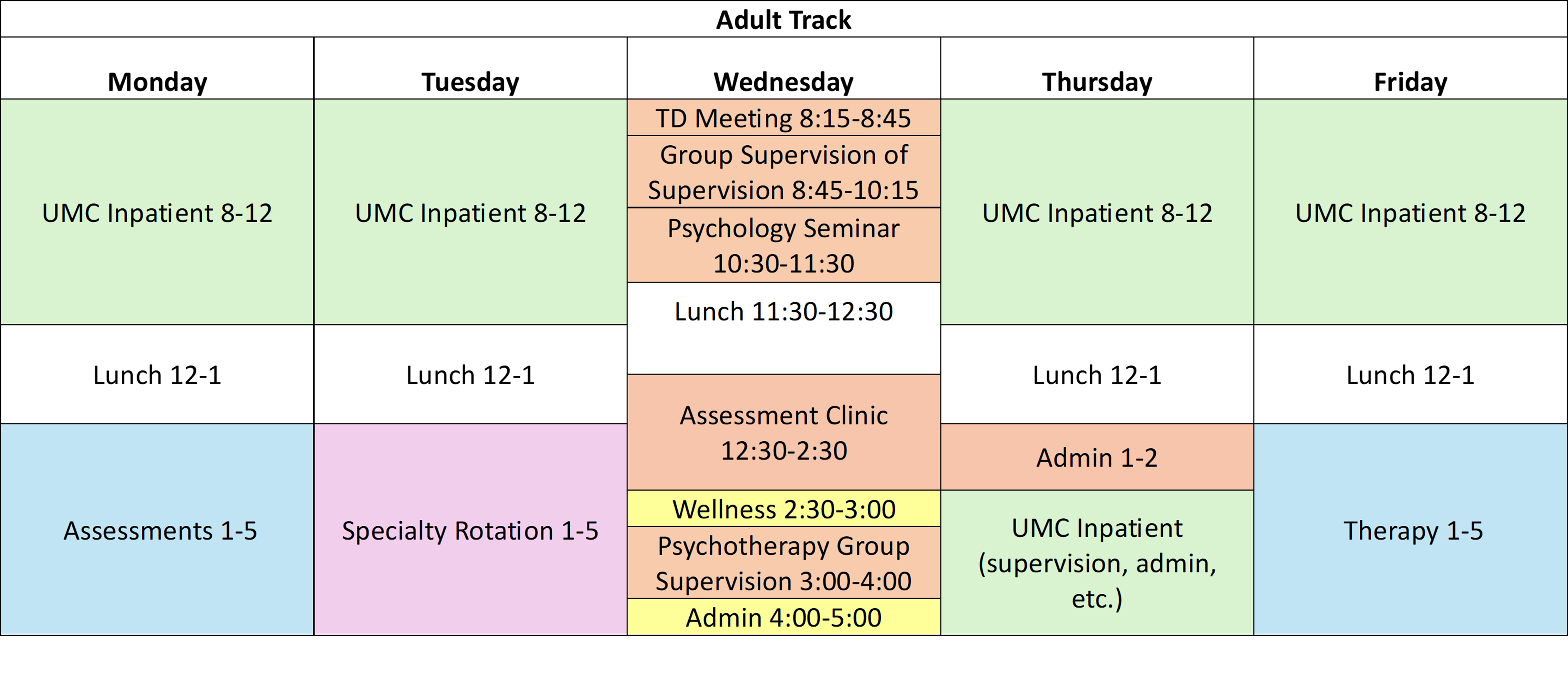 adult psychology schedule