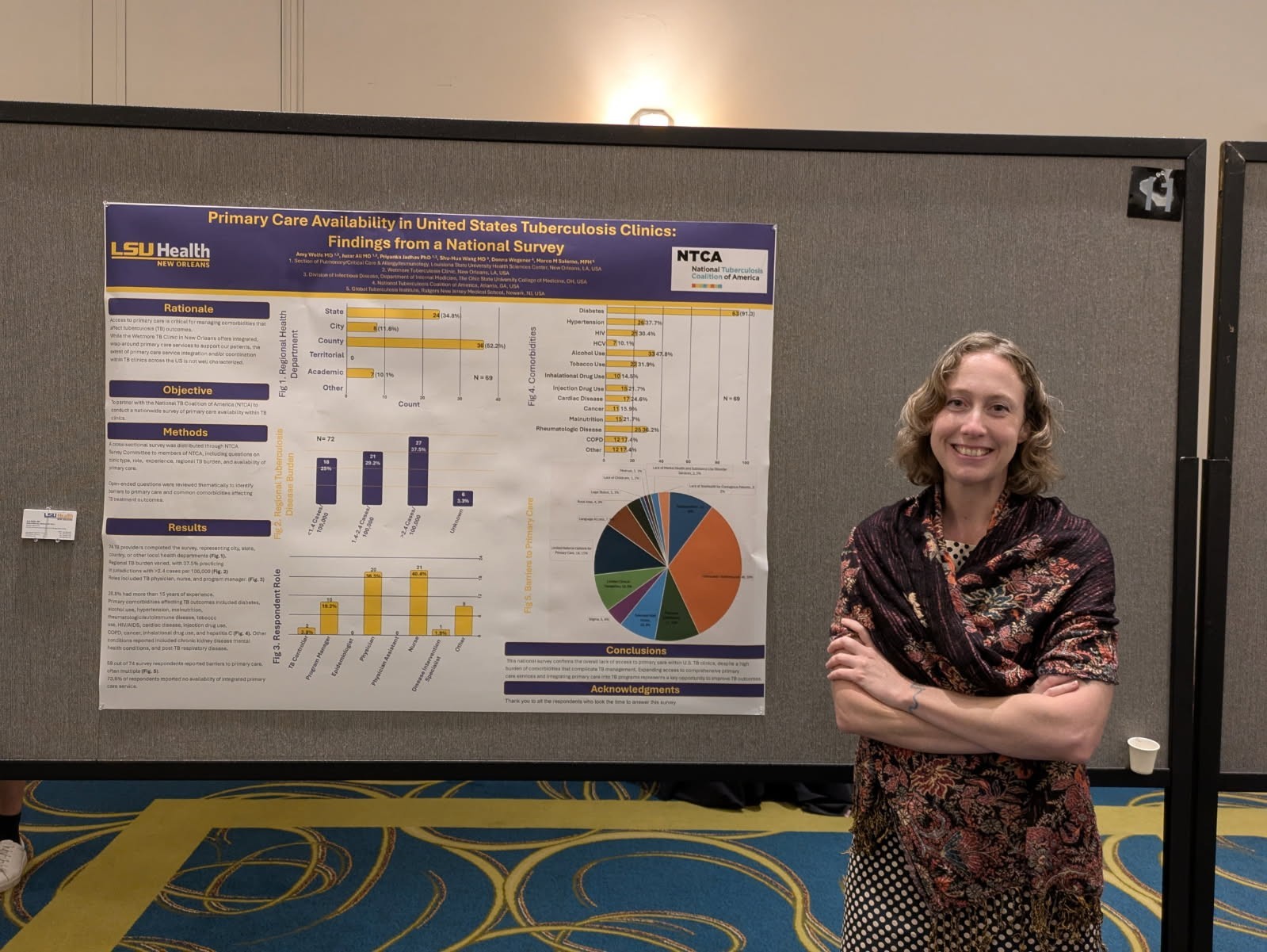 Dr. Wolfe stands by her research poster.