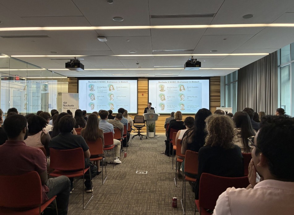 The Nucleate New Orleans panel discussion has a full audience.